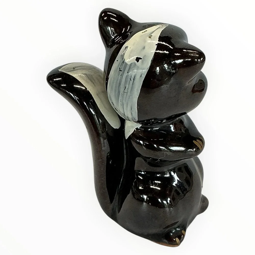 Redware Pottery Skunk Figurine Japan Klitschy‎ MCM Anthropomorphic Hand Painted